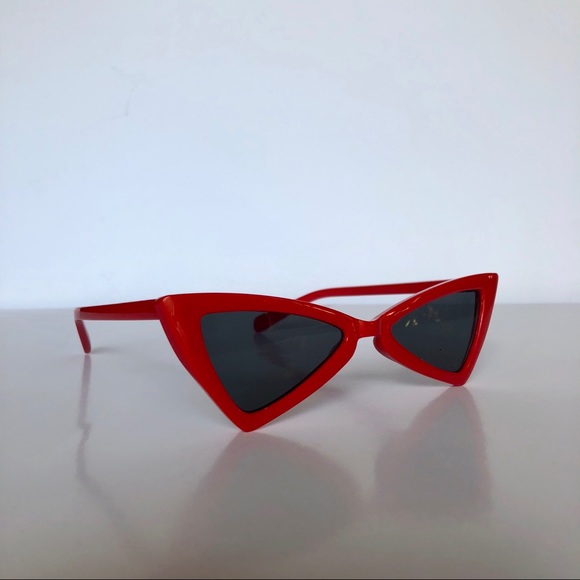 Red Slim Cat Eye Triangle Vintage Glasses - Picture 5 of 6